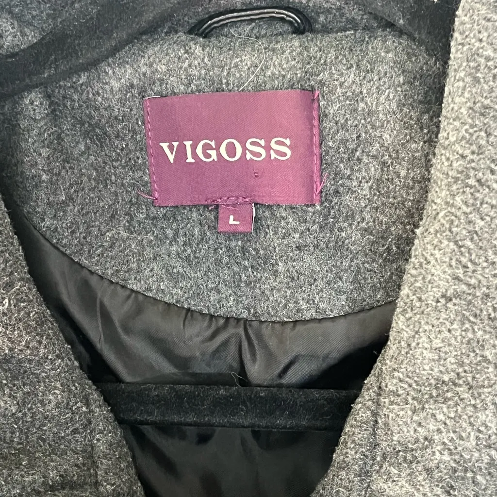 Vigoss Women’s Gray & Black Faux Leather And Wool Bomber Moto Jacket Size Large - Image 3