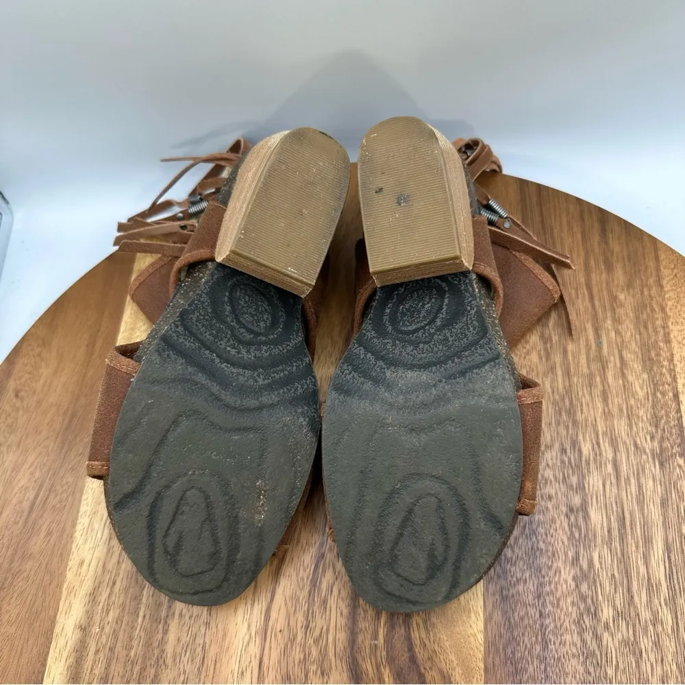 OTBT Free Spirit Fringe Heeled Sandal Ankle Booties Brown Leather Western Boho 7 - Image 8