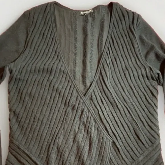 Eileen Fisher Cardigan womens L Wool Blend Rib Knit Drape Front Black Minimalist - Image 2