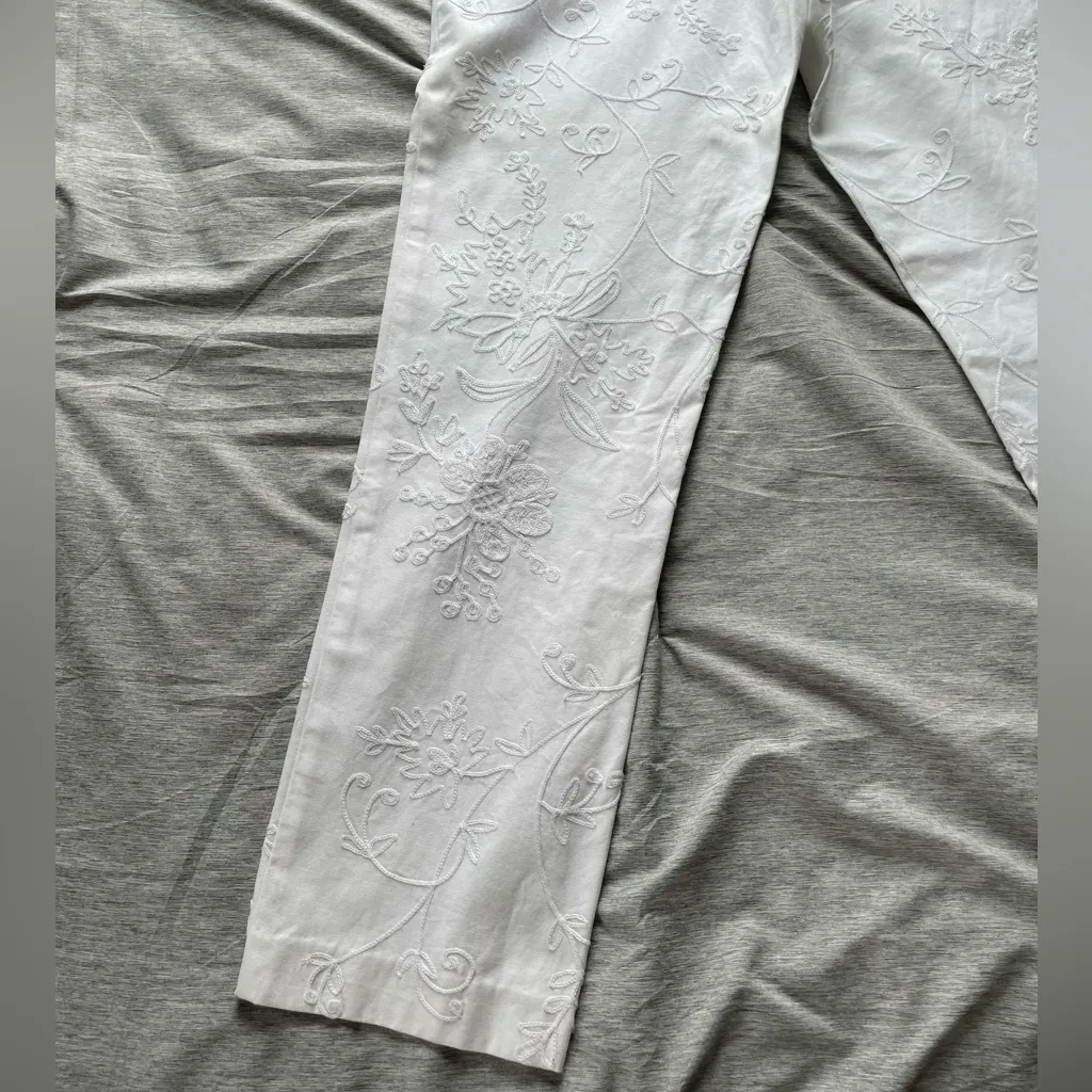 Lauren Ralph Lauren Floral Embroidered Pants White Womens Size 10 Preppy Beach - Image 10