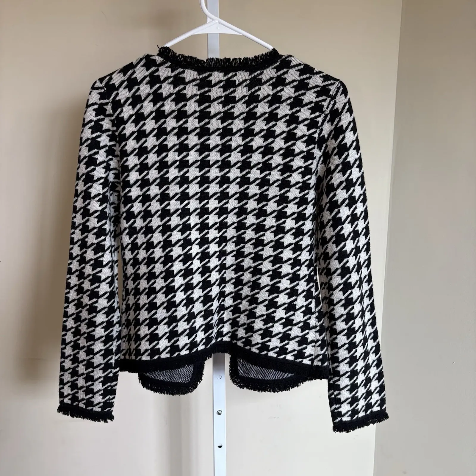 Sutton Studio Houndstooth Black White Cardigan 100% Merino Wool Petite Small Size undefined - Image 5