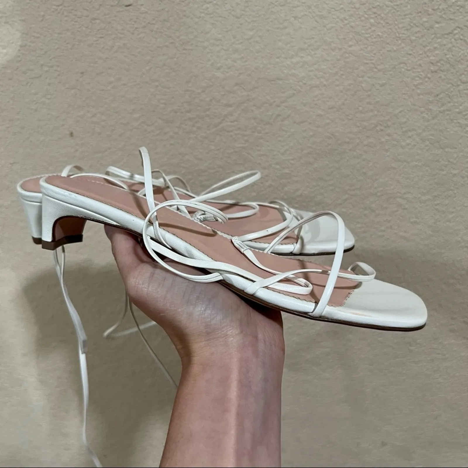 NEW J. Crew Italy ivory white strappy small kitten heel leather sandals - Image 5