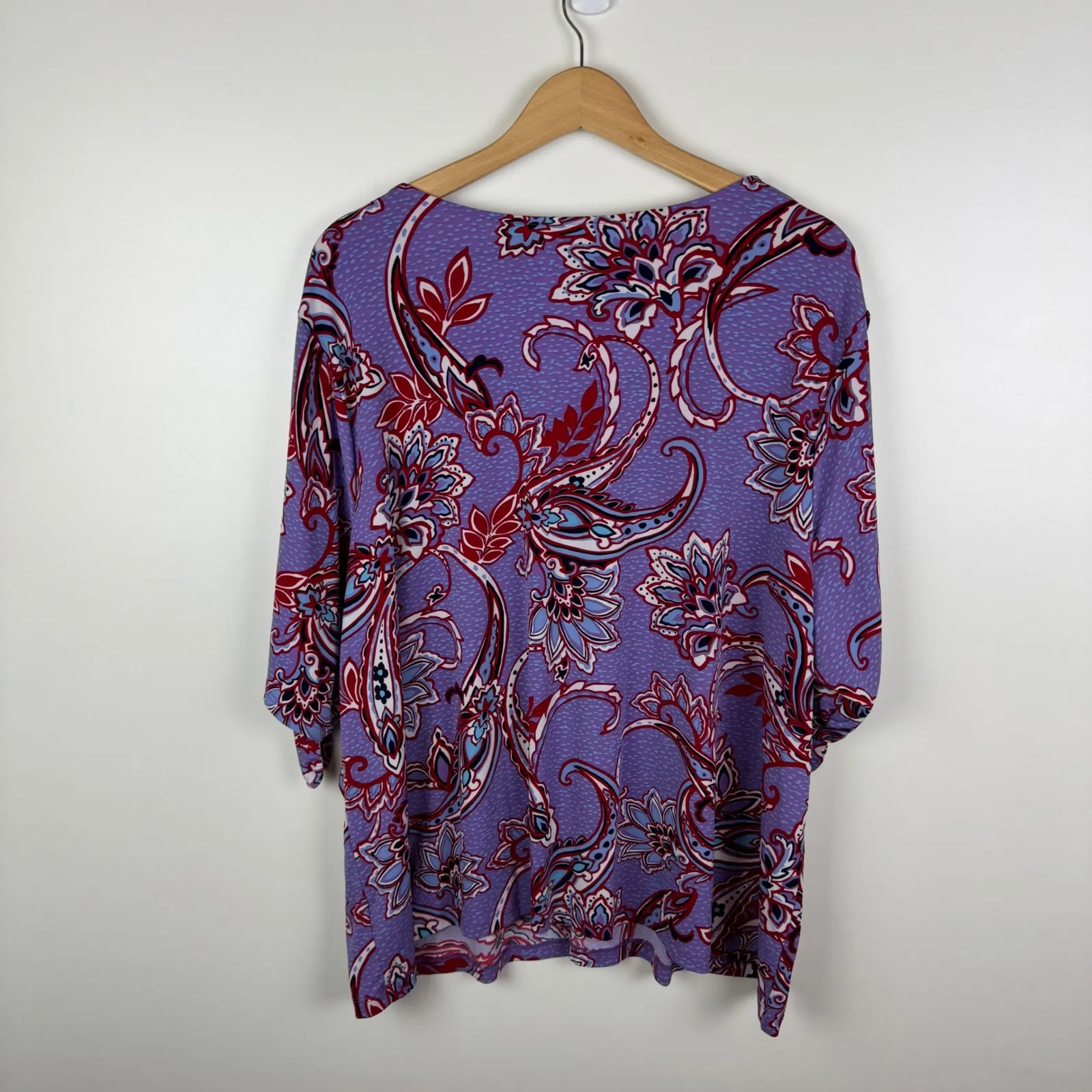 Liz Claiborne Womens Paisley Blouse Size 3X Purple Stretch Comfort Office Casual - Image 4