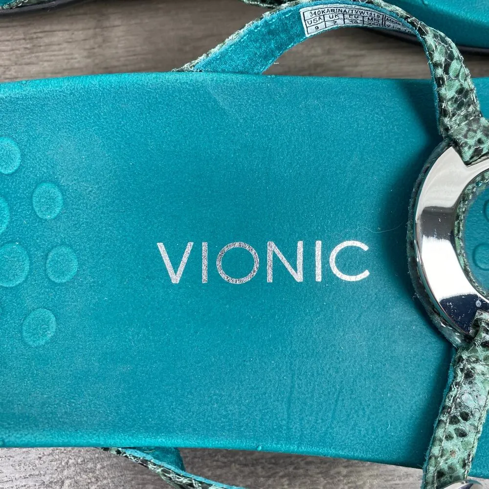 Vionic Teal Blue Snakeskin Karina Sandal Sz.9 - Image 8
