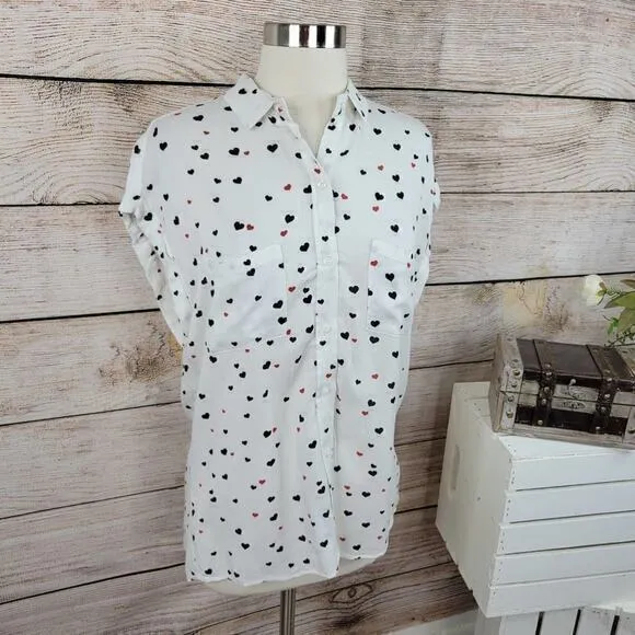 Rails Britt Button Down Hearts on Fire White Shirt‎ Size Extra Small - Image 3