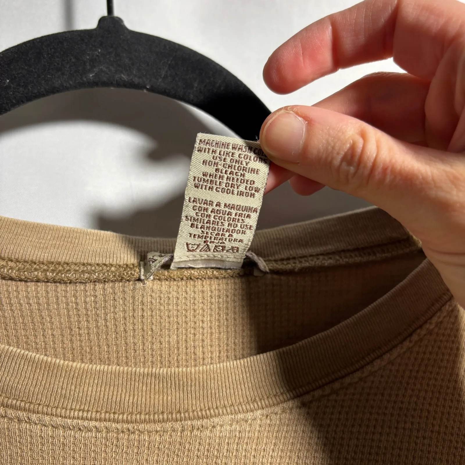 XCIT USA Womens XL Tan Waffle Knit Long Sleeve Top Rhinestone Detail Cotton Y2K - Image 7