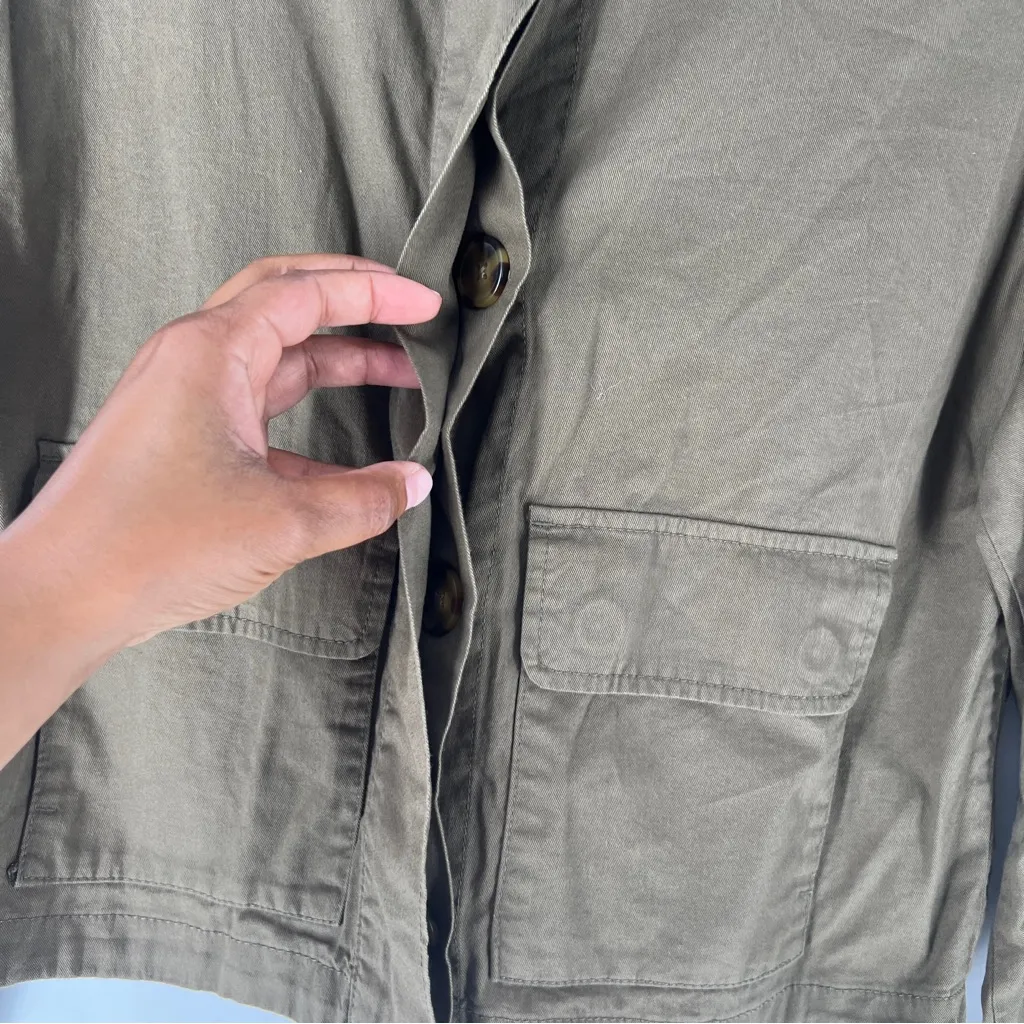 Old Navy Olive Green Mock Neck Button Front Cropped Utility Jacket Size‎ XS - Image 5