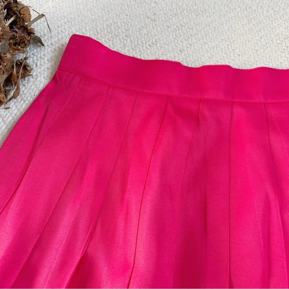 90s Compagnie Internationale Express Hot Pink Pleated Mini Skirt Deadstock NWT - Image 2
