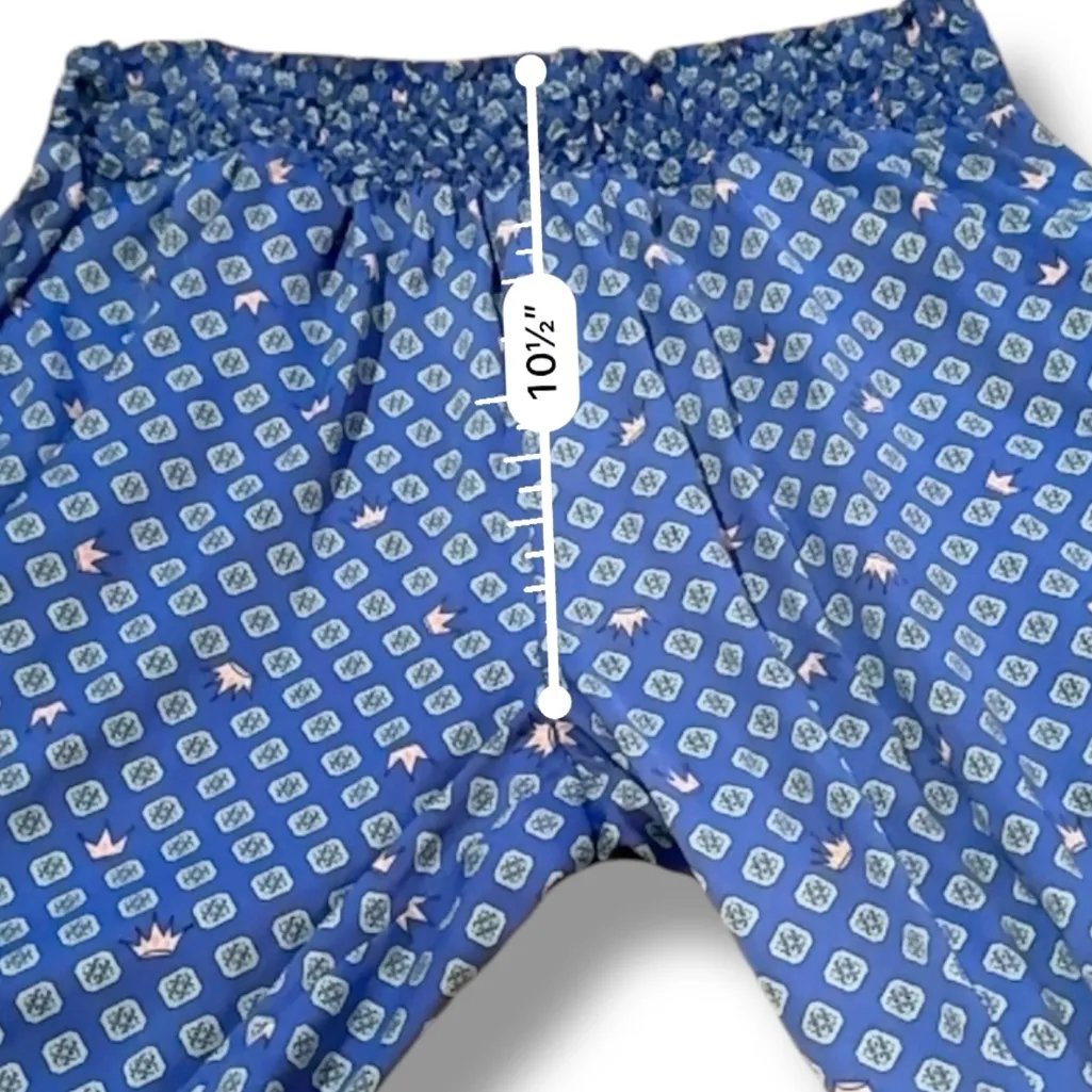 Aerie Blue Geometric Crown Print High Rise‎ Straight Leg Silky Pants Sz M - Image 10