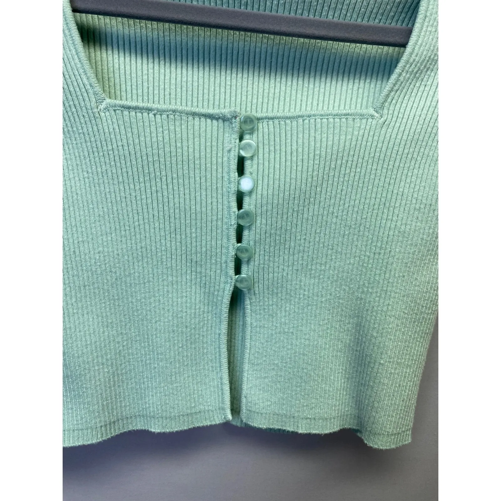 Zara Ribbed Button Cardigan Coquette Soft Girl Minimalist Green Top Size M - Image 6