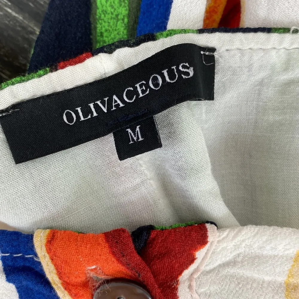 Olivaceous Striped Button Up A Line Midi Skirt M - Image 4