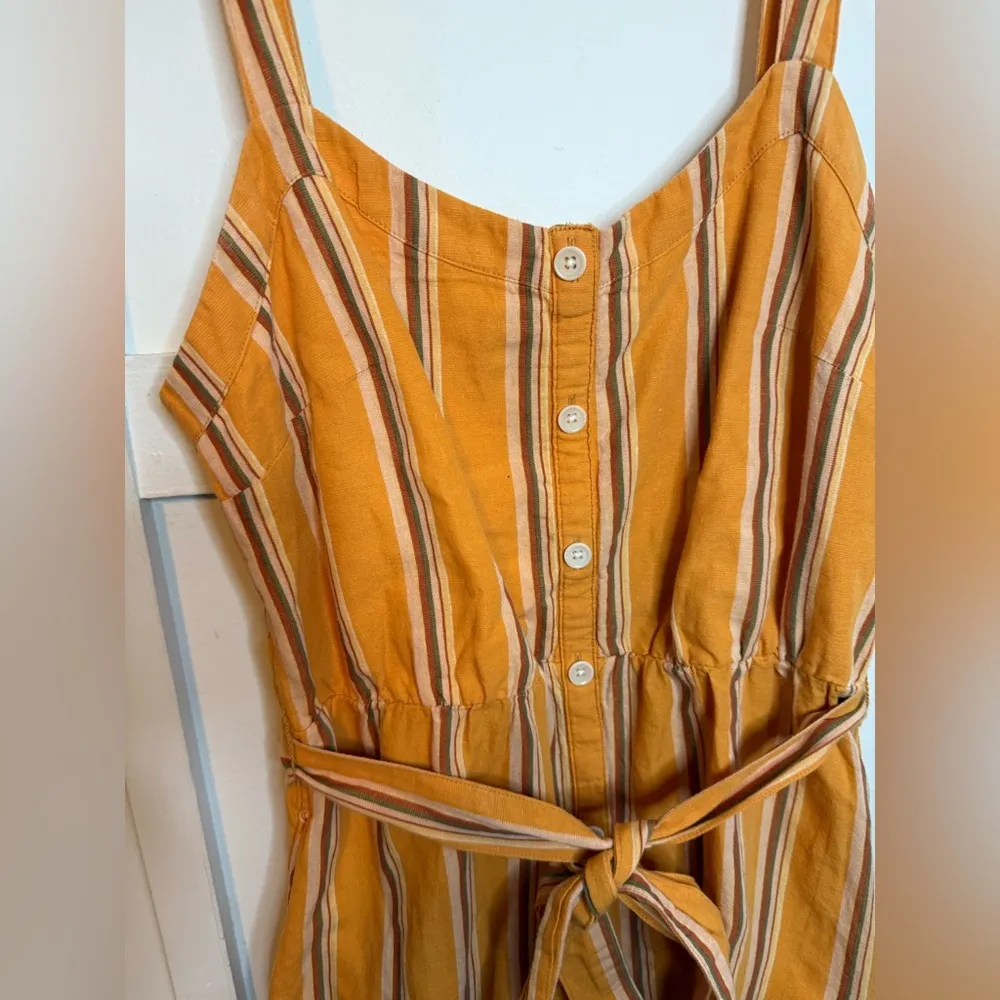 Pact Linen Blend Orange Striped Canopy Picnic Button Front Dress - Image 6