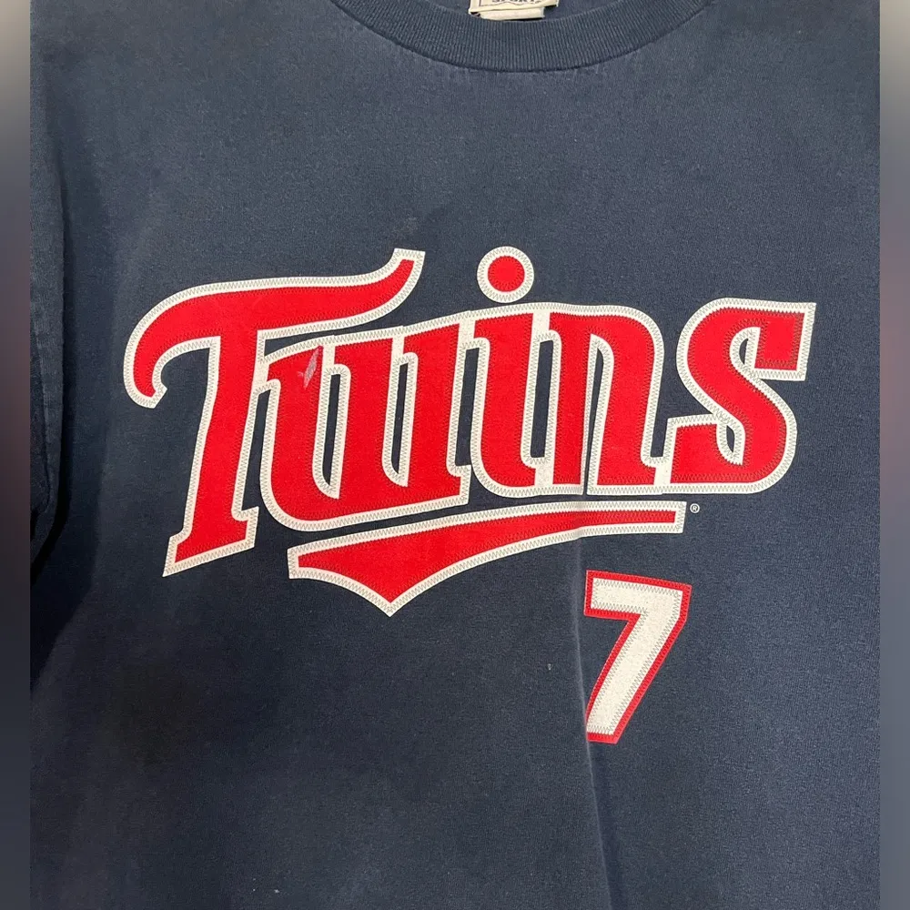 MN TWINS MLB Baseball Mauer #7 Vintage Tee Unisex Adult Sz L EUC Red Size L - Image 2