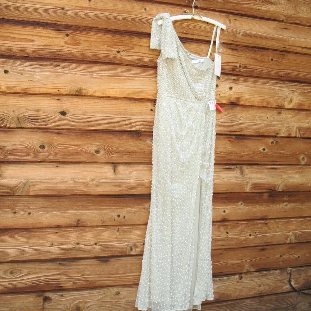 Mac Duggal 93735 PEARL EMBELLISHED SOFT TIE ONE SHOULDER GOWN Green 10 - Image 7