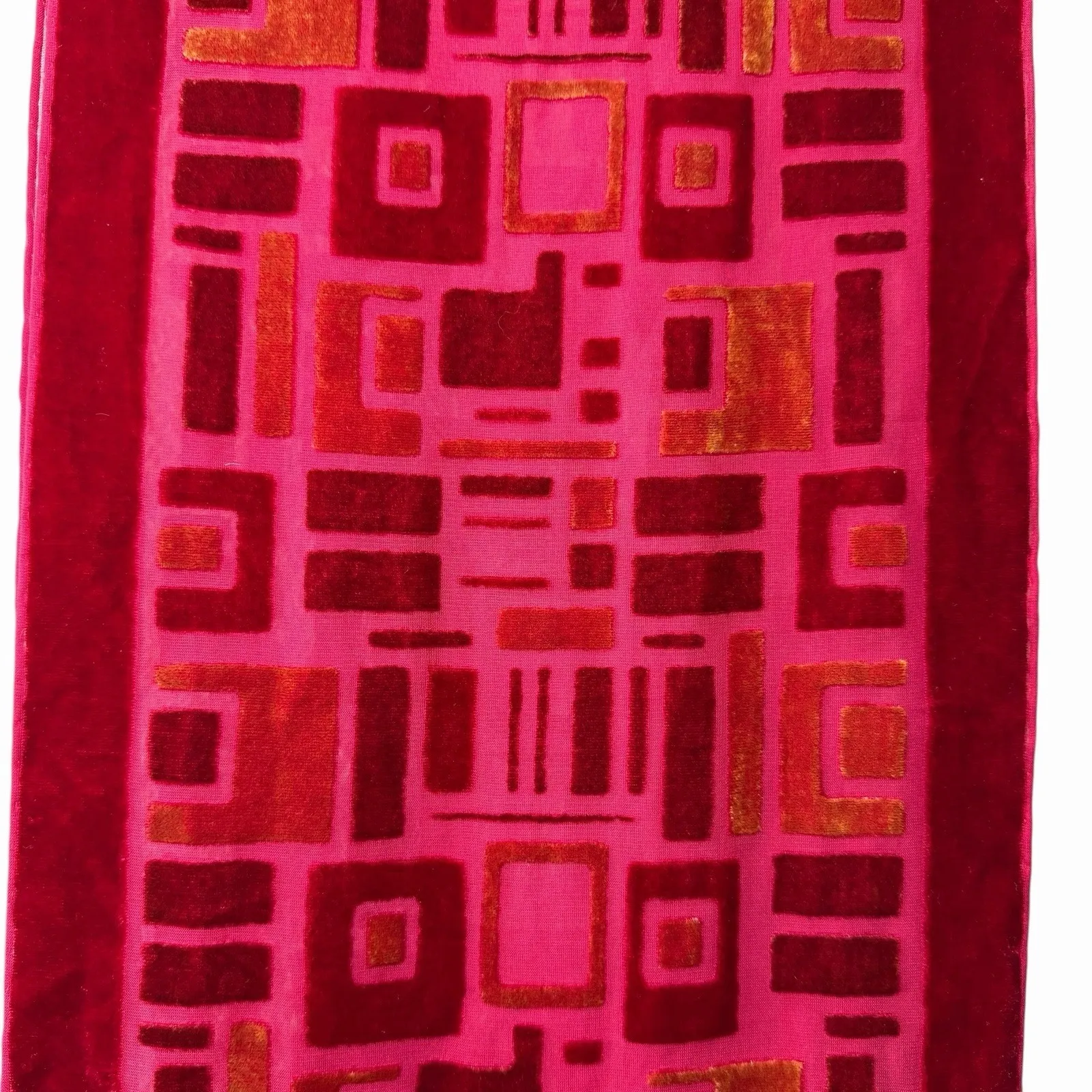 Whimsigoth Red Velvet Burnout Scarf Fringe Gothic Art Deco Long Wrap 9.5Wx76H - Image 4