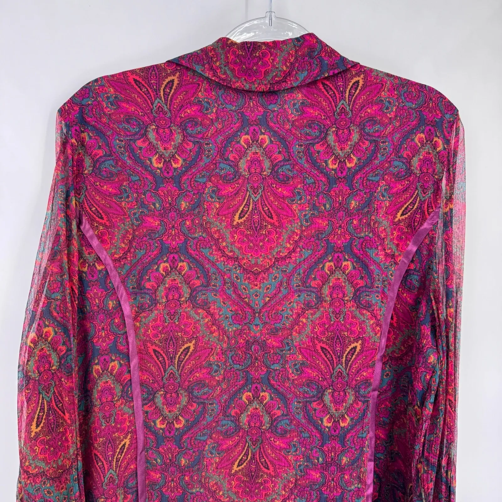 Vintage Coldwater Creek Button Front Top Womens PXL Pink Paisley Silk Fairy Boho - Image 10