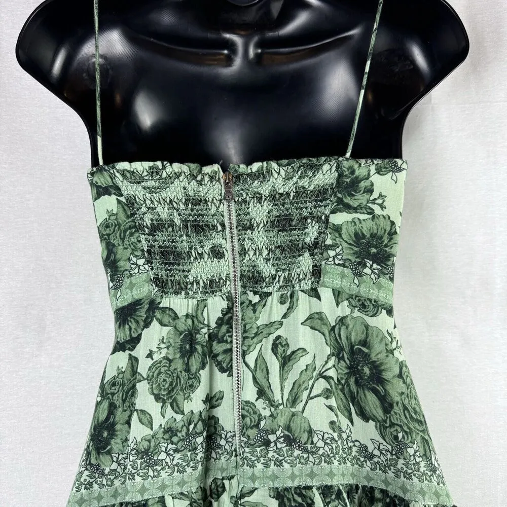 ALICE + Olivia Valencia Floral Sage Green Tiered Spaghetti Strap Maxi Dress Sz 0 - Image 6