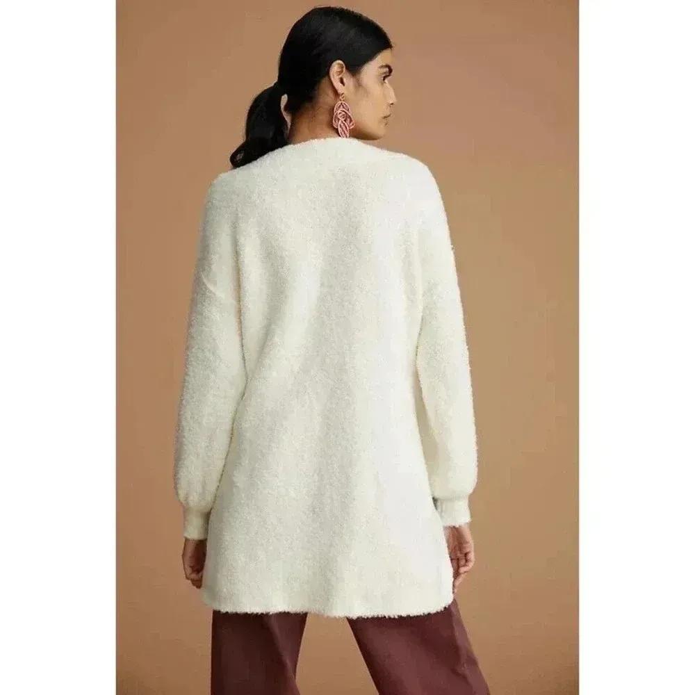 Anthropologie Pilcro Ivory Teddy V-neck Oversized Tunic Sweater S - Image 2