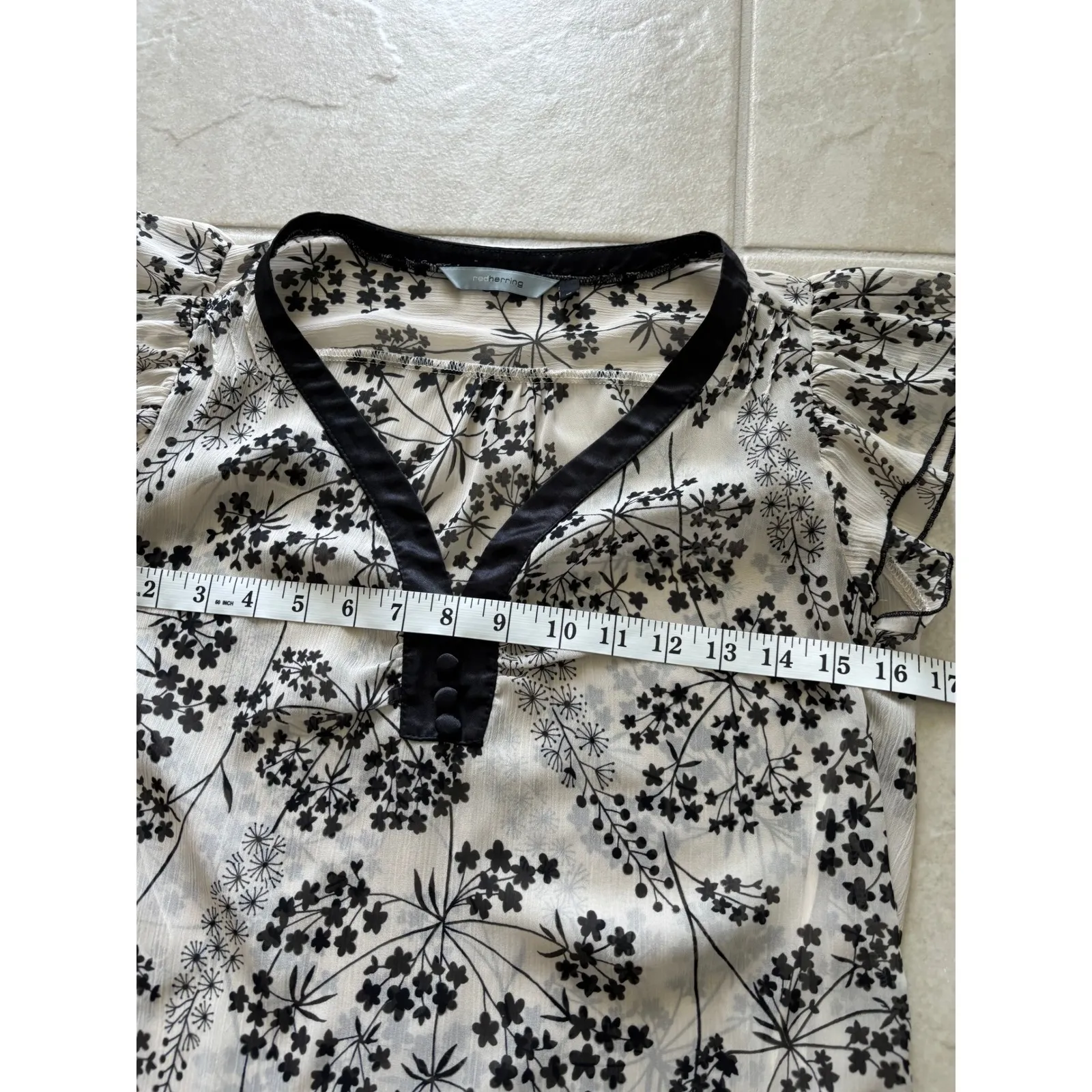 Vintage Top Womens 10 Black White‎ Floral Sheer Babydoll Fairy Artsy Y2K Flutter - Image 6