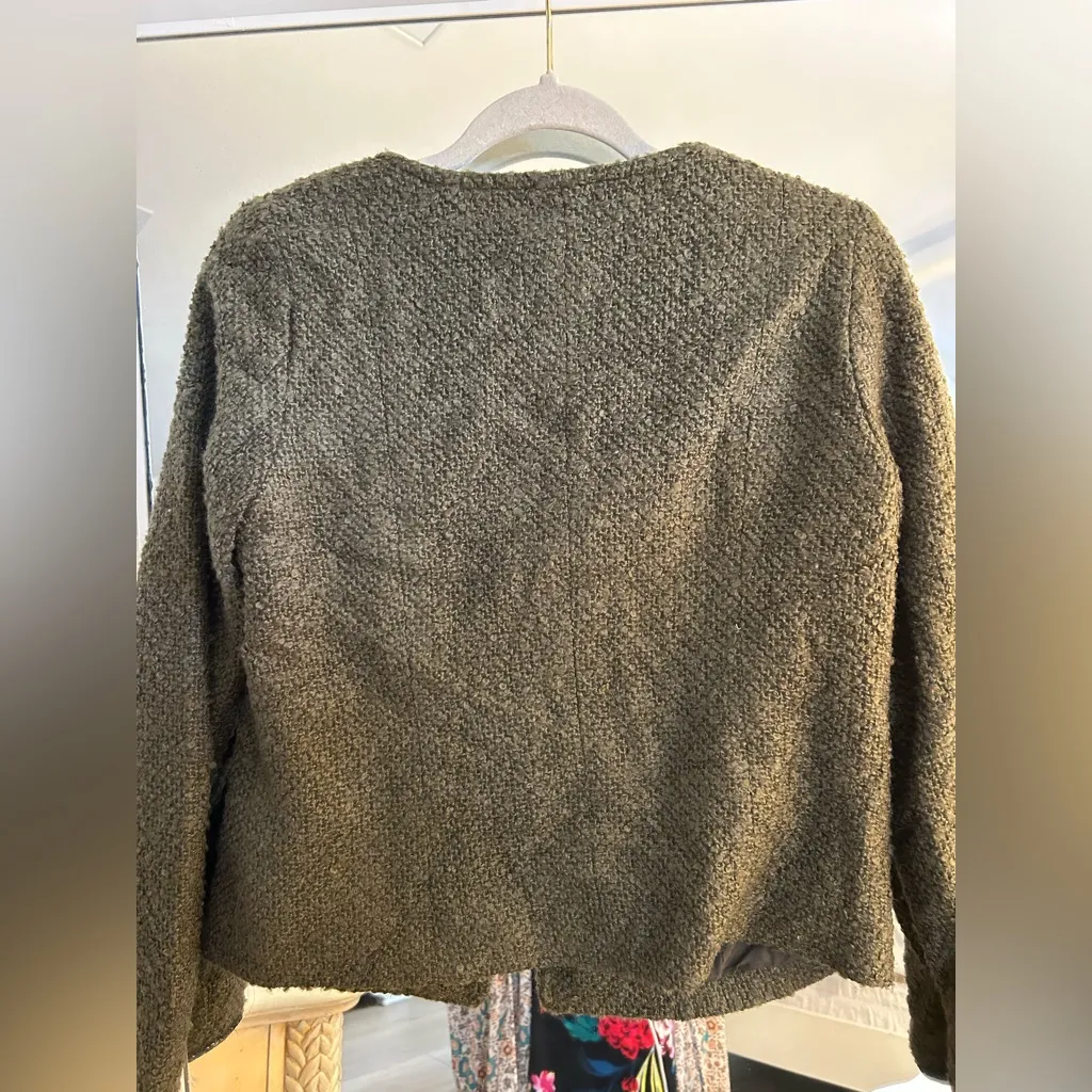 NEW Olive Green Retro 60’s Tweed Cropped Fitted Tailored Jacket S - Image 2