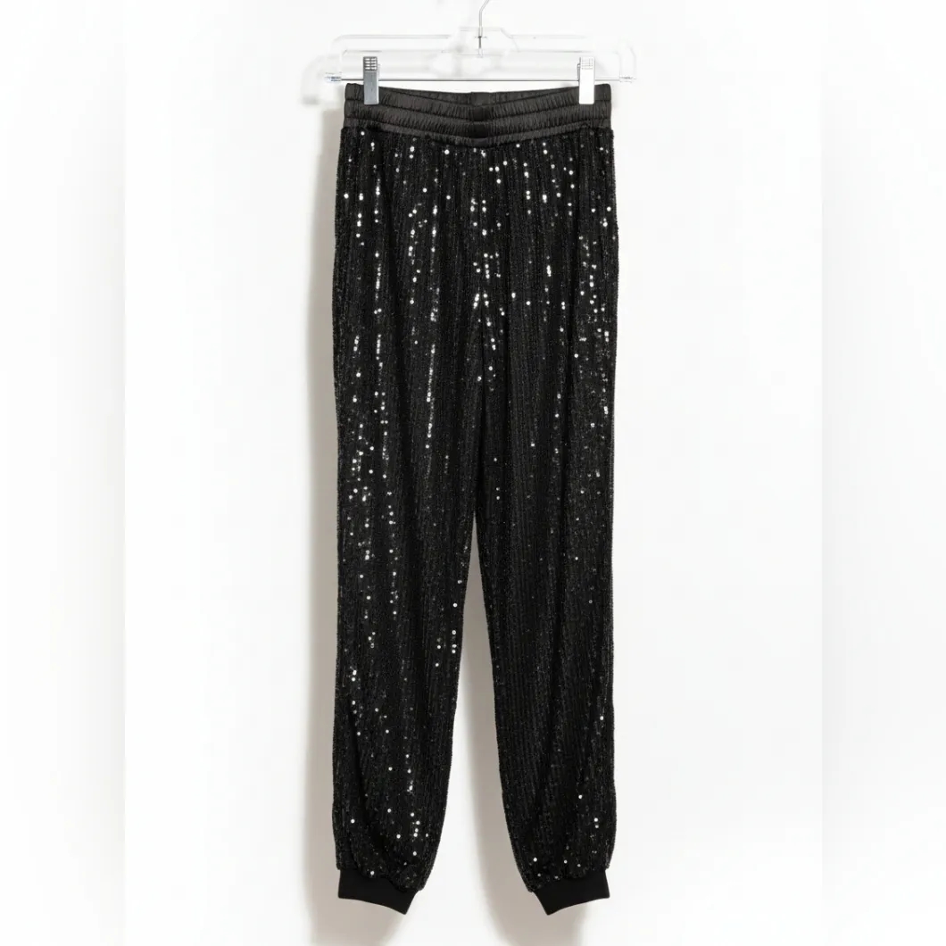 WHY Dress Black Sequin Joggers NWT New Years Eve Party Pants Small Sparkle - Image 4