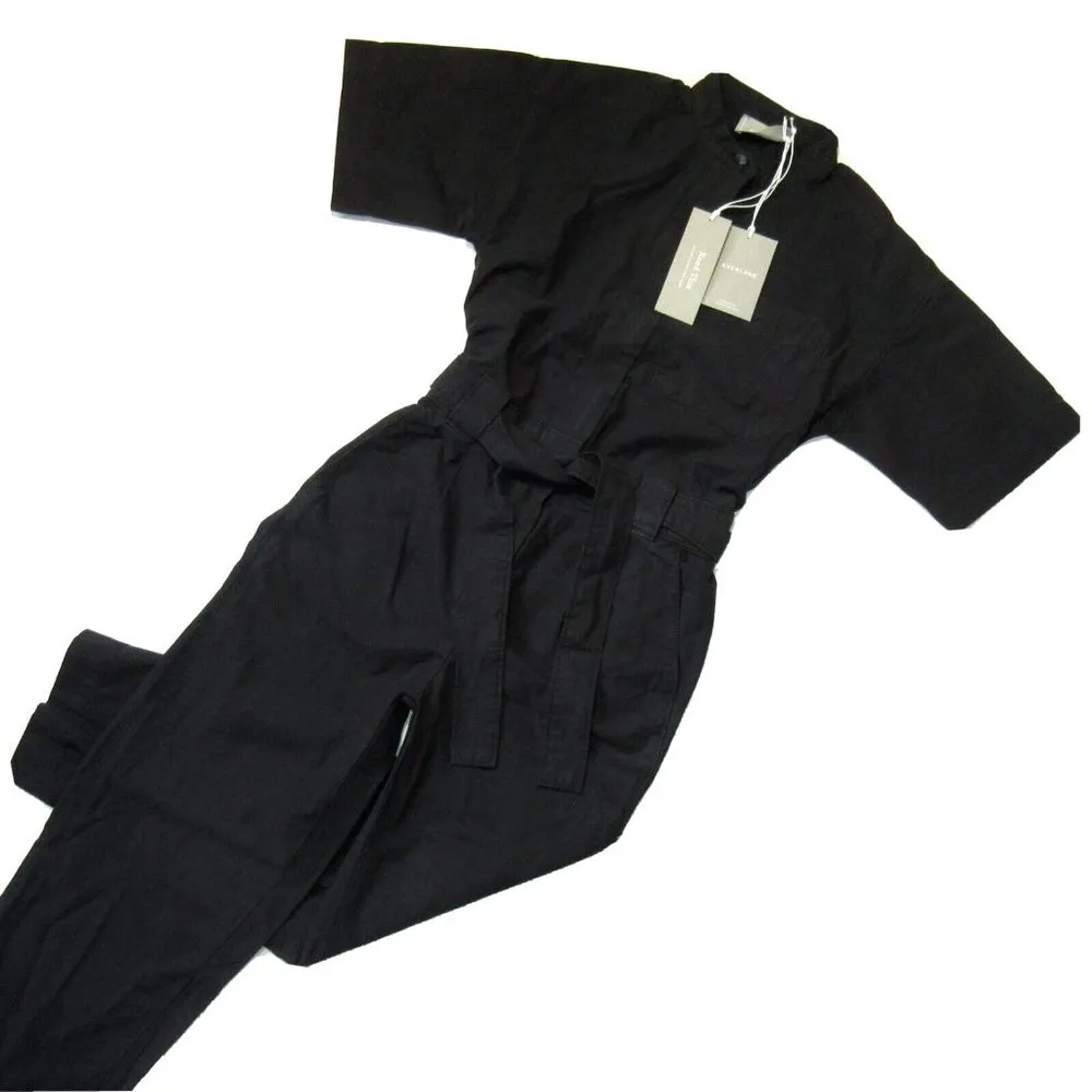 NWT Everlane The Fatigue Short-Sleeve Jumpsuit in Black Belted Cotton Utility 00 - Image 3