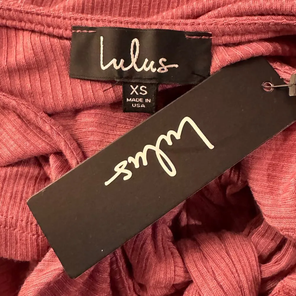 Lulus X-Small Crop Top Tie Surplice V-Neck Ribbed Stretch Short Sleeves Mauve - Image 6