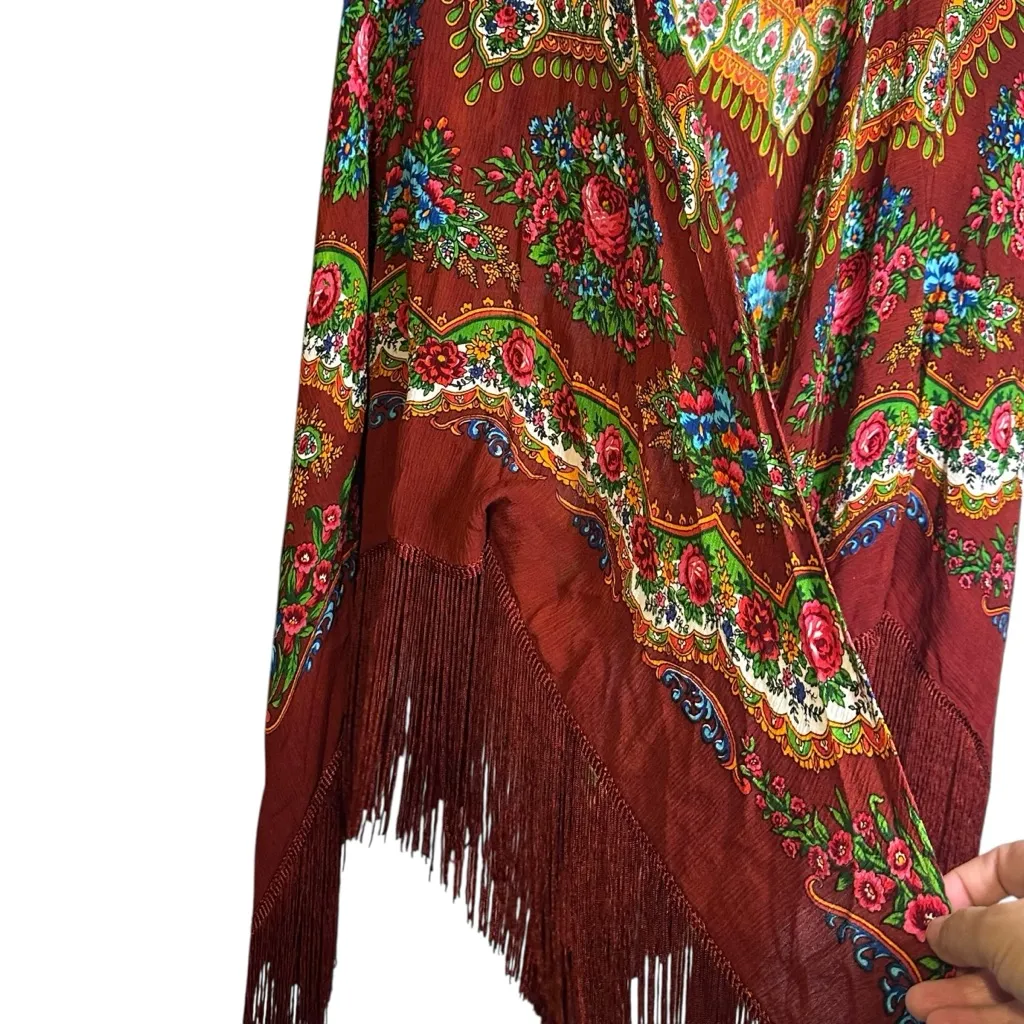 Free People Harvest Moon Butterfly‎ Floral Kimono Fringed Boho Folk Art One Size - Image 6