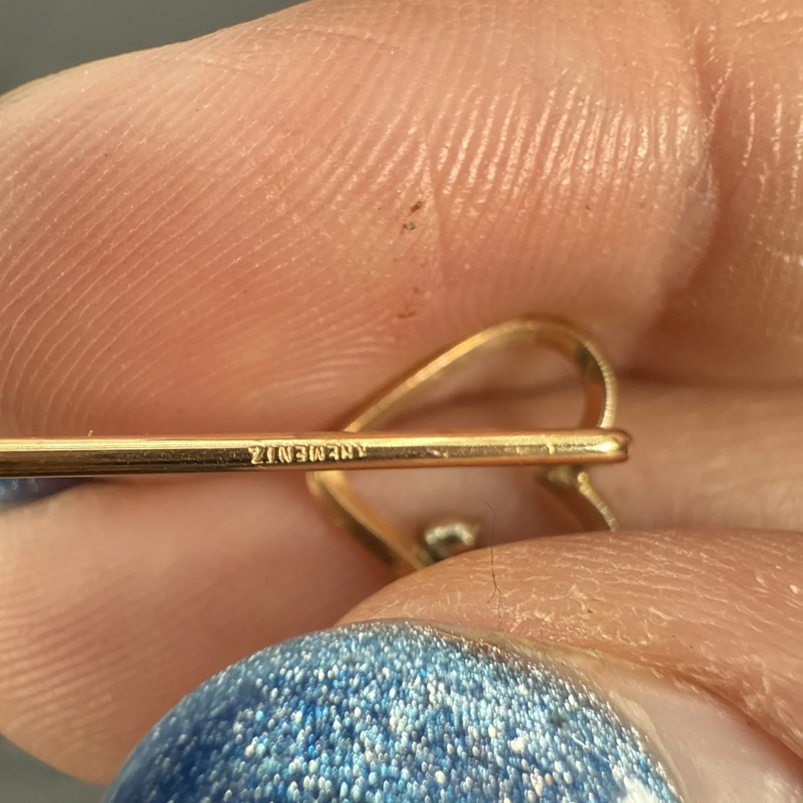 Vintage Krementz Gold Tone Open Heart With Rhinestone Stick Pin Hat Lapel - Image 10