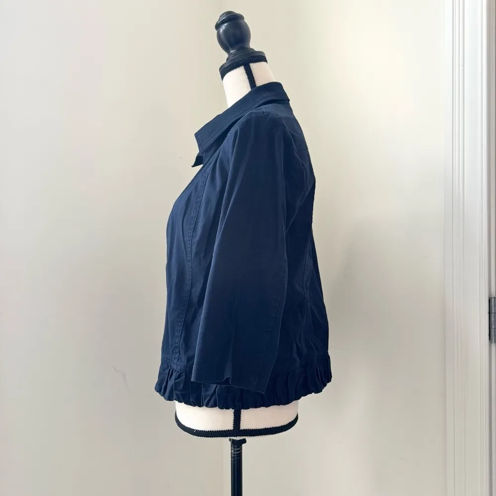 Christopher & Banks Womens Navy Cropped Jacket 3/4 Sleeves Ruffle Hem Y2K Sz M - Image 2