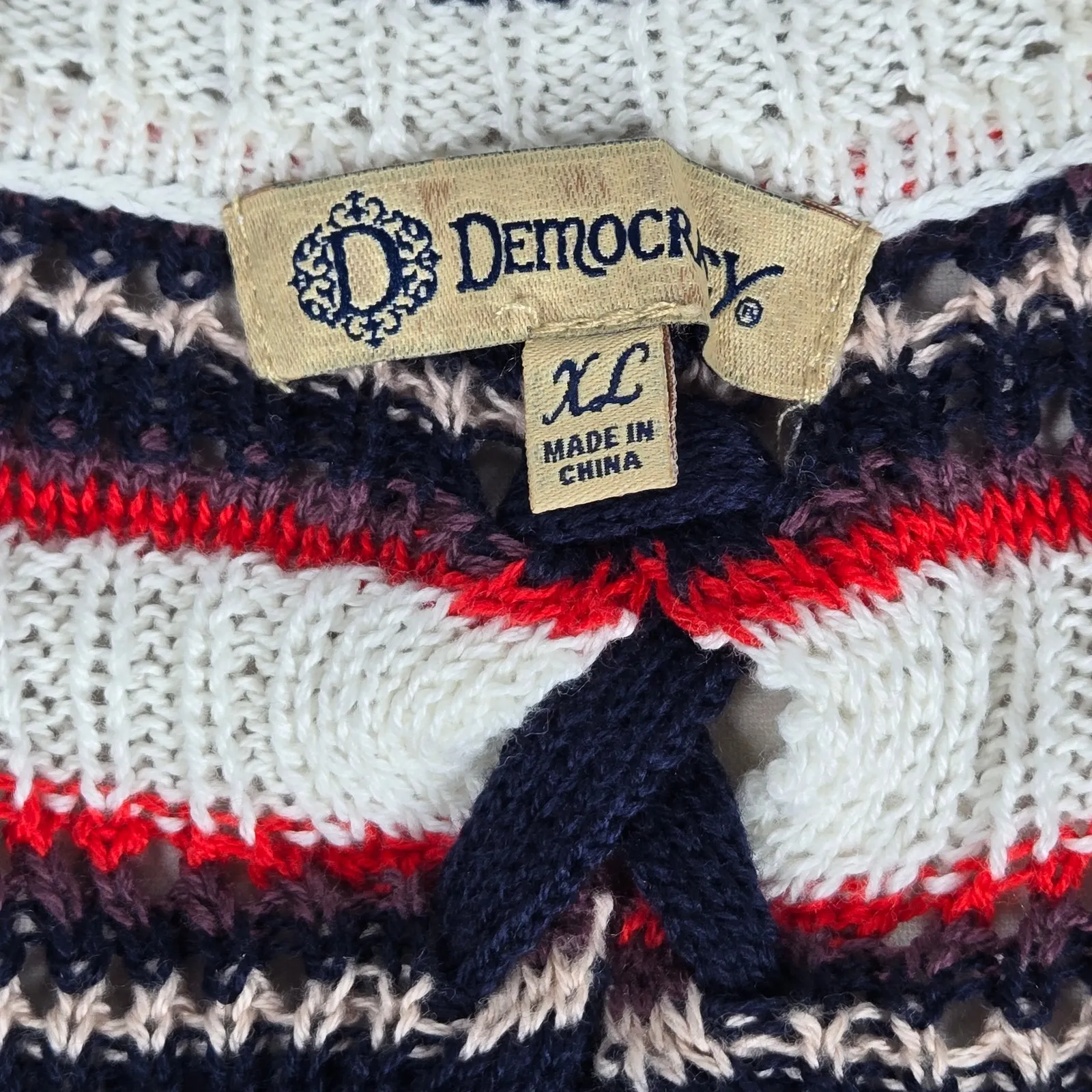 Democracy Womens XL Striped Knit Sweater Layered Look Button Detail Lace Up Back - Image 3