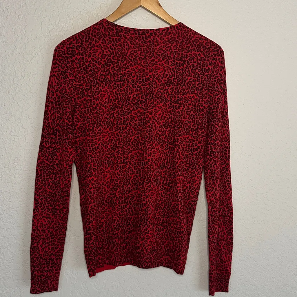 Ann Taylor Red Cheetah Animal Print Cardigan Sweater Silk Cashmere Medium Fall - Image 8