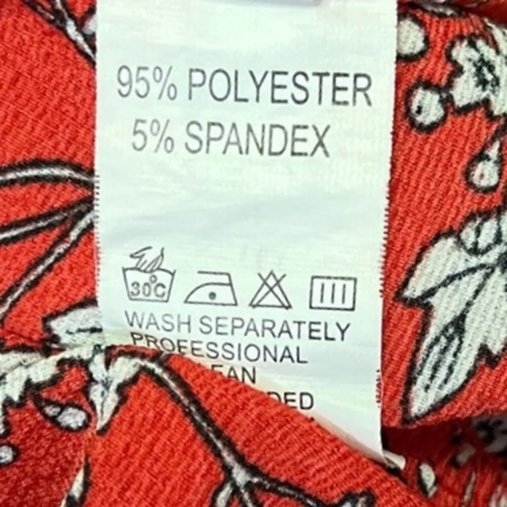 Women's Red White V Neck Short Sleeve Ruffle A Line Mini Dress Size S - Image 4