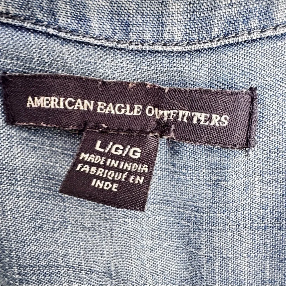 American Eagle Outfitters‎ v neck jean dress Pockets size L Boho Western - Image 3