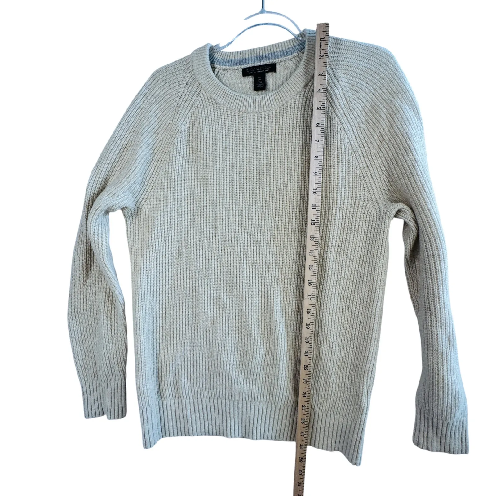Banana Republic Italian Yarn Wool Blend Sweater Beige M Tall‎ Ribbed Crew Neck - Image 6