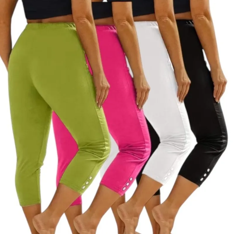 NWT ~ Set/4 Summer Bright Capri Pants Pink Lime White Black ~ Women's MEDIUM - Image 2