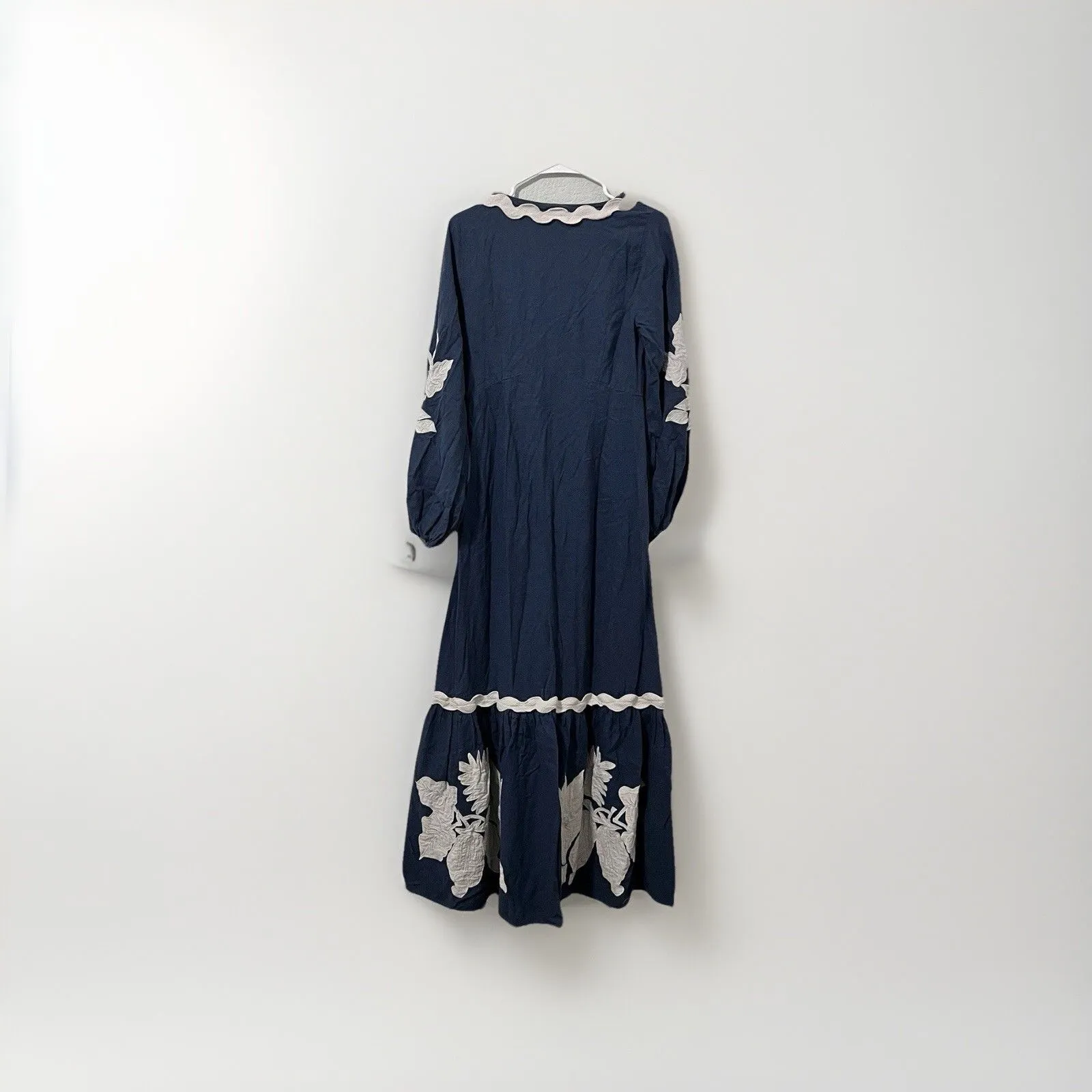 Farm Rio Anthropologie Blue Linen Embroidered Dress Size Medium - Image 6