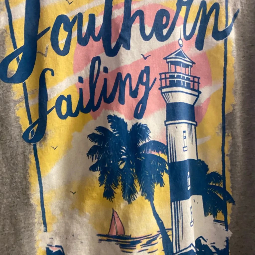 Croft & Barrow Womens Gray Tee T Shirt M 38” Southern Sailing Lighthouse Beach - Image 2