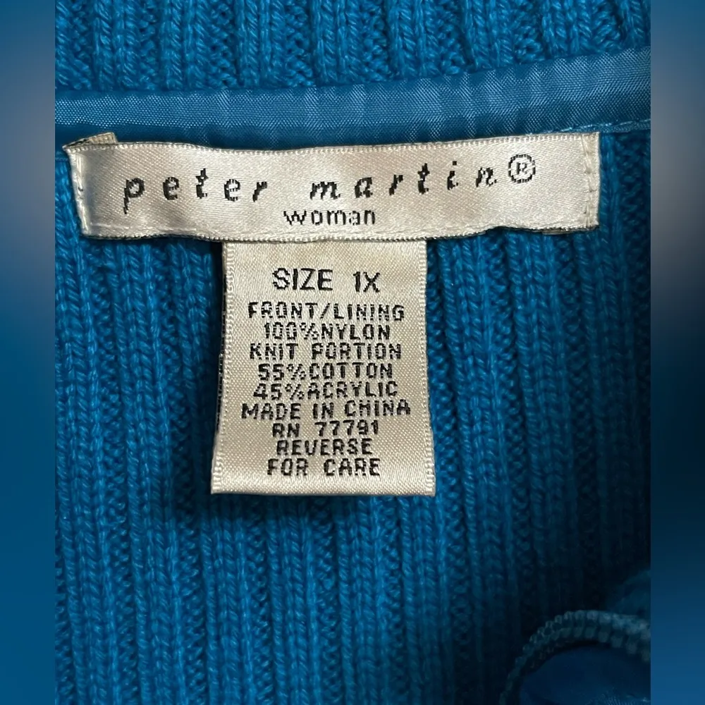 Peter Martin Woman Bright Blue Zipper Front Sweater Jacket Quilted Ribbed Sz 1X - Image 11