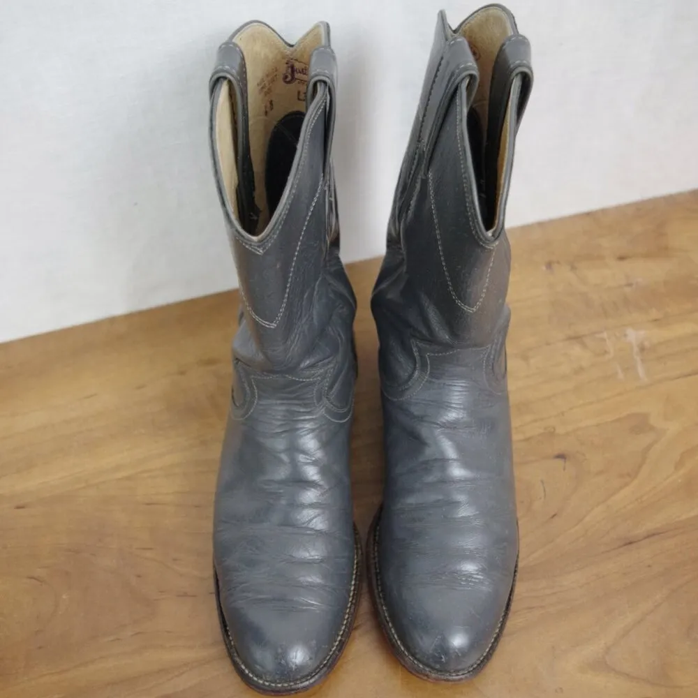 Justin Boots Justin Ladies' Vintage Grey leather Roper Boots Size 6B L3056 USA Made - Image 7
