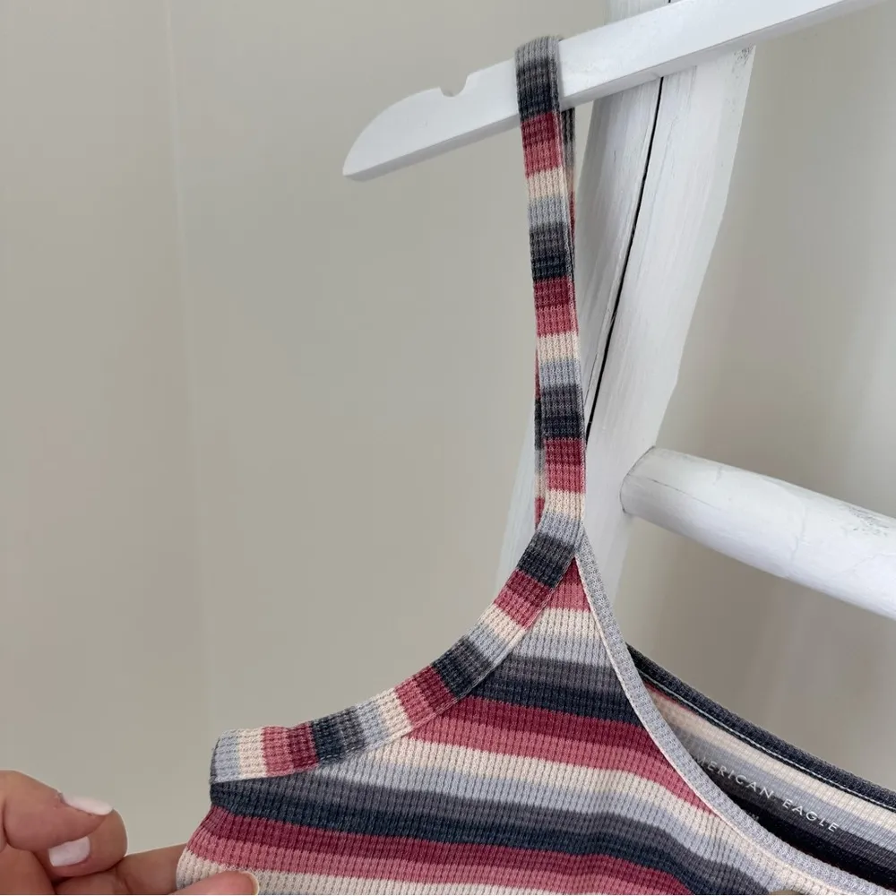 Striped Button Front Ribbed Tank Top SZ Medium - Image 3