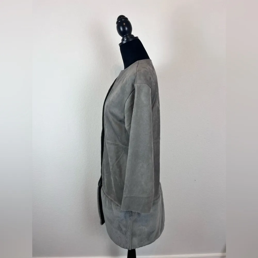 Zara Gray Suede Faux Fur Trim Long Jacket Size Small - Image 6