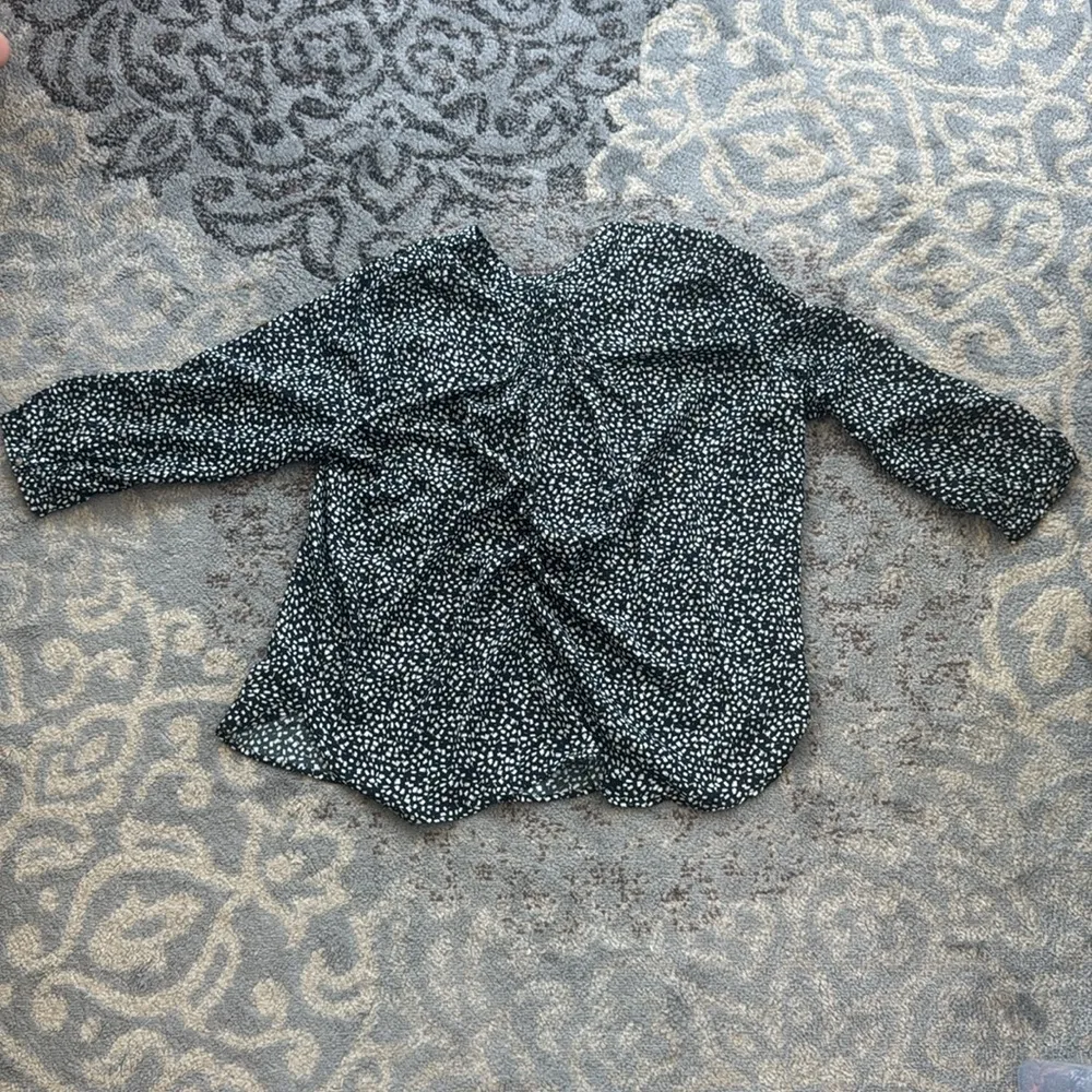 Jach’s Girlfriend 3/4 Sleeve Polka Fit Blouse Black White Medium - Image 3