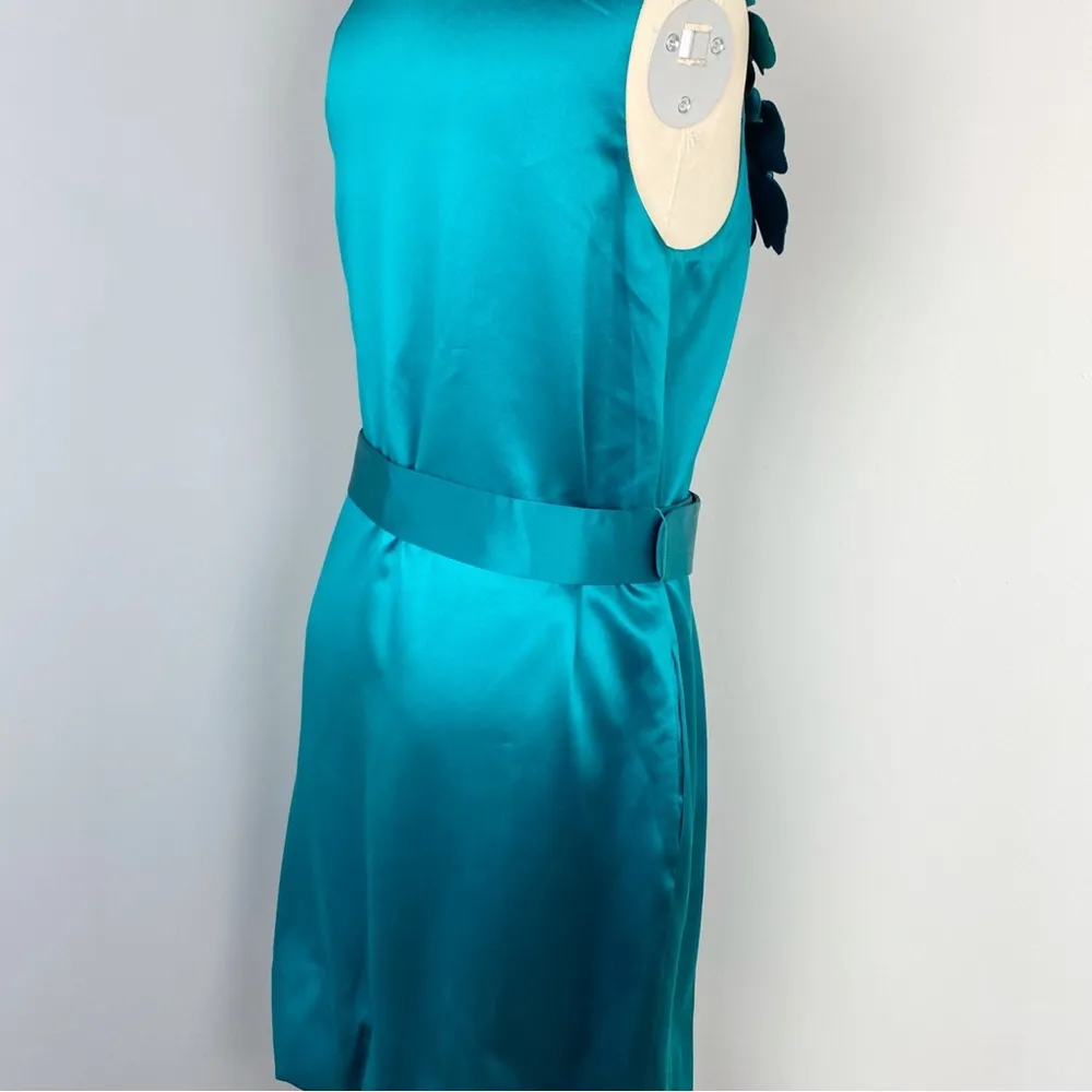Women's Silk Sleeveless Belted Dress Teal Size 6 - Image 3
