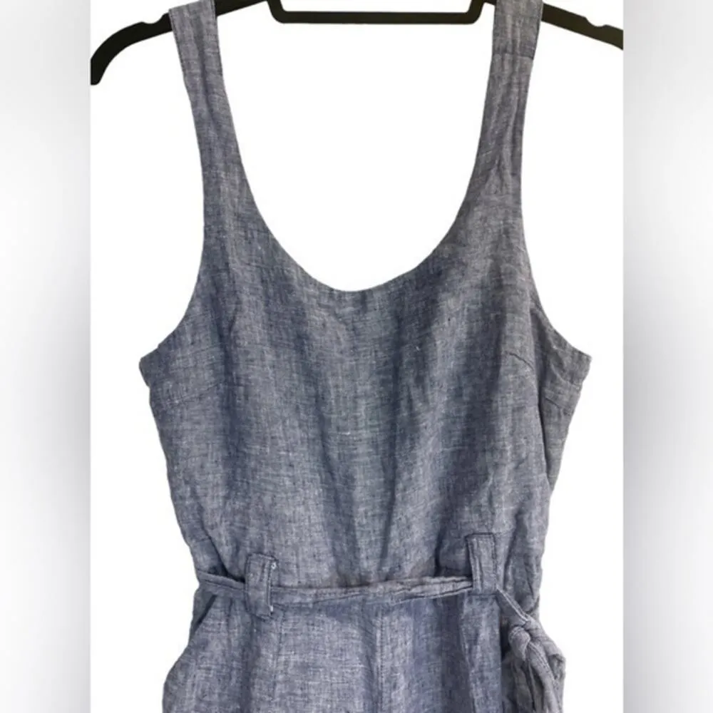 Rachel Zoe Jumpsuit Linen Scoop neck tank Belted Cropped Pants Size 2 - Image 2