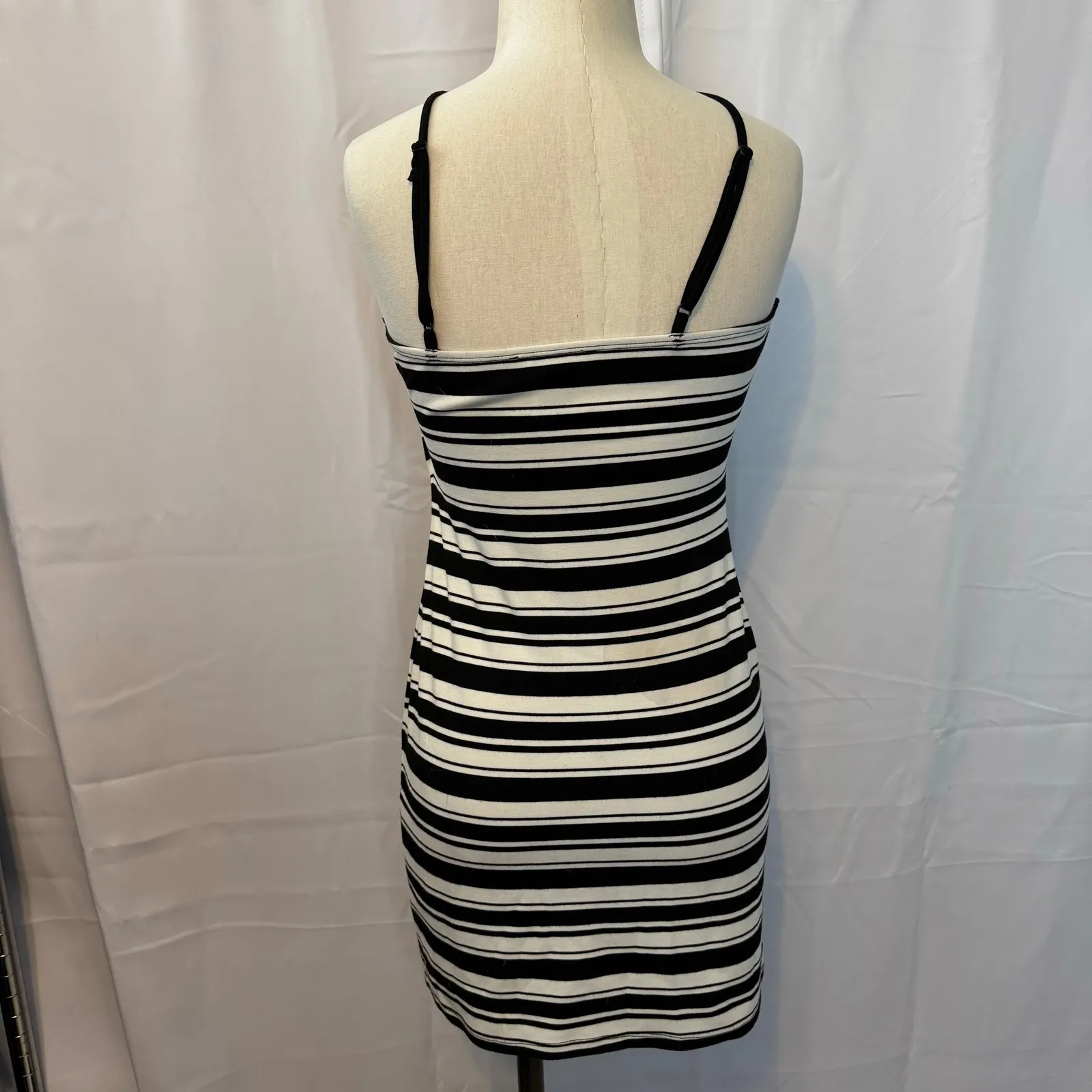 Forever 21 Striped Halter Bodycon DressMini Black/White Sz L - Image 3