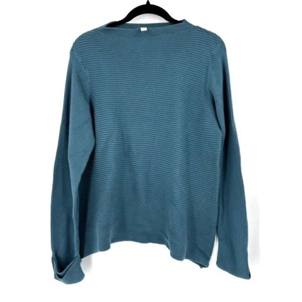 Logo Lori Goldstein Women's Ribbed Stitch Cloudia Sweater Teal Large Mock‎ Neck - Image 2
