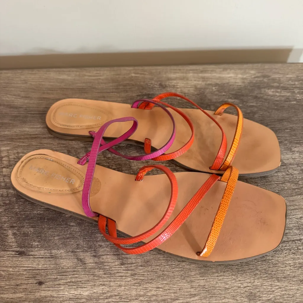 Marc Fisher Bonina Colorful Strappy Sandals Women’s Sz 11 Pink Orange Square Toe - Image 2