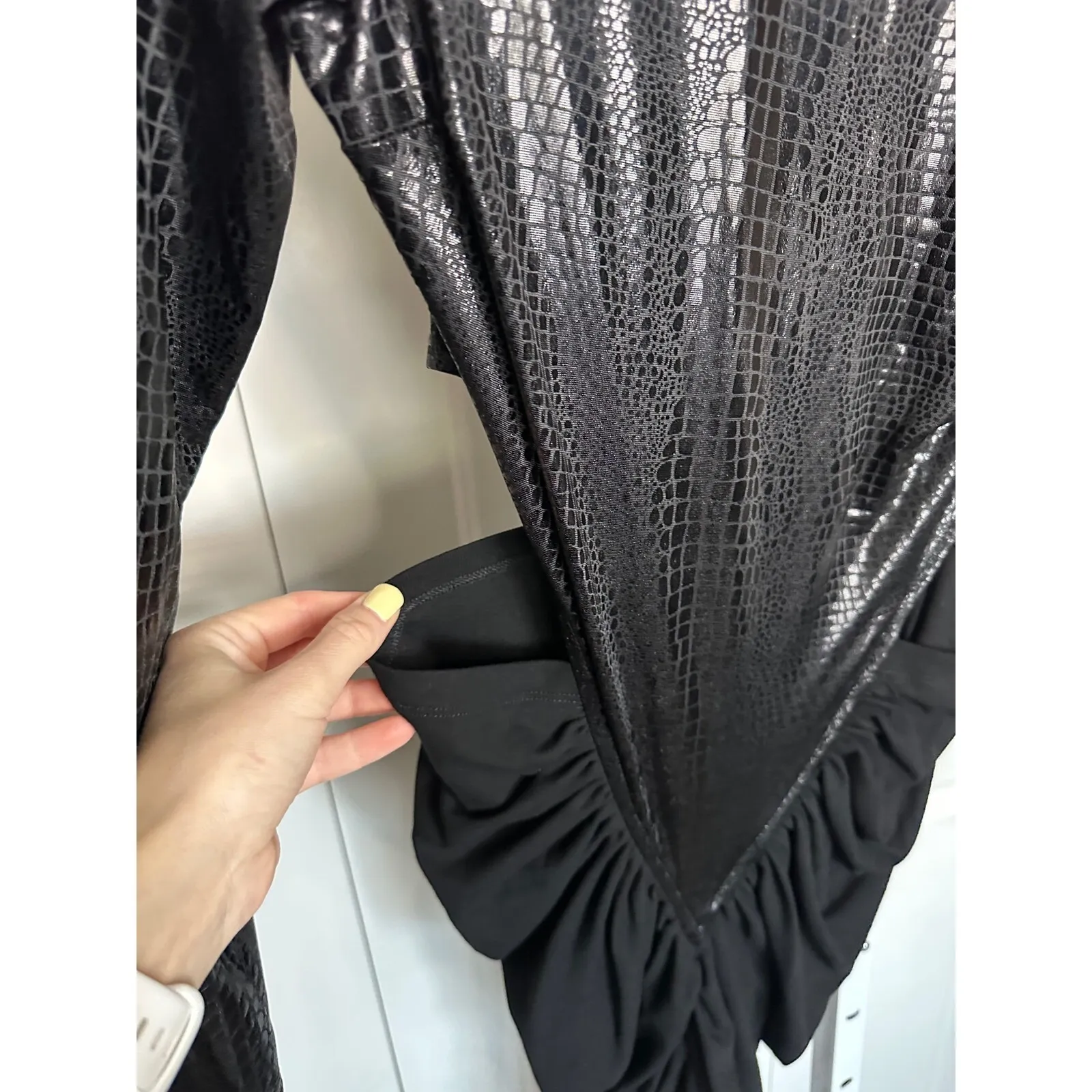 ShopMicas Black Dress Long Sleeve Cutout Ruched Bodycon‎ Party Dress M Size M - Image 3