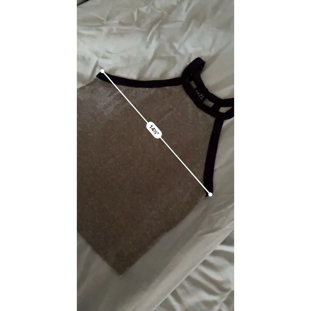 RUE 21 Hi-Neck Halter Cropped Tank Top Navy Trim Gray Sleeveless Shirt Summer - Image 5